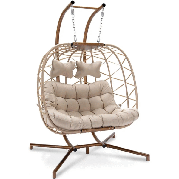 2 Person Wicker Swing Double Egg Chair with Stand