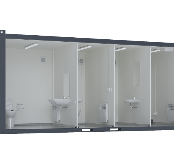 20' Toilet Container, Three Standard And One Barrier-free Toilet, Premium
